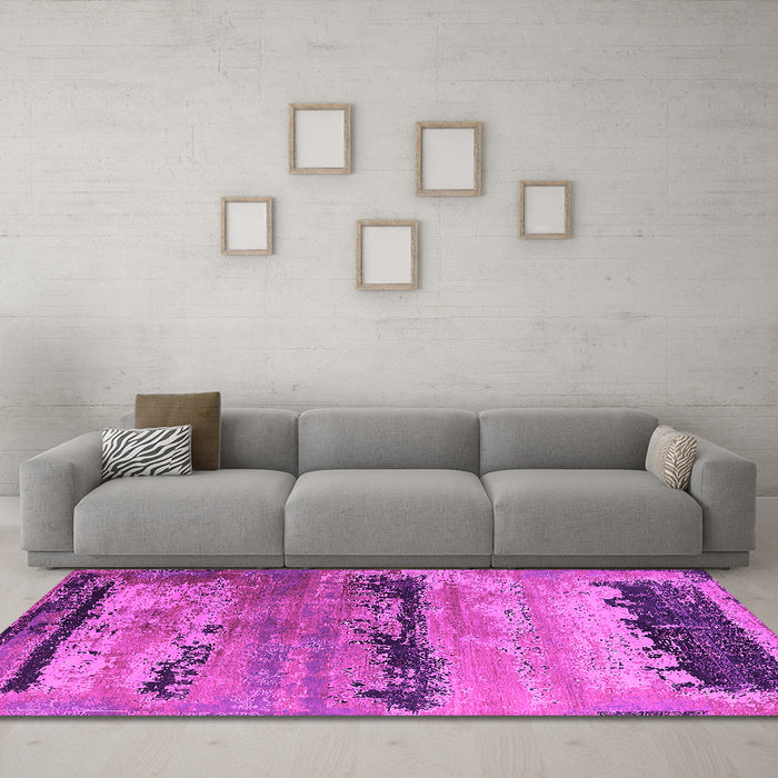 Machine Washable Oriental Pink Industrial Rug in a Living Room, wshurb2610pnk