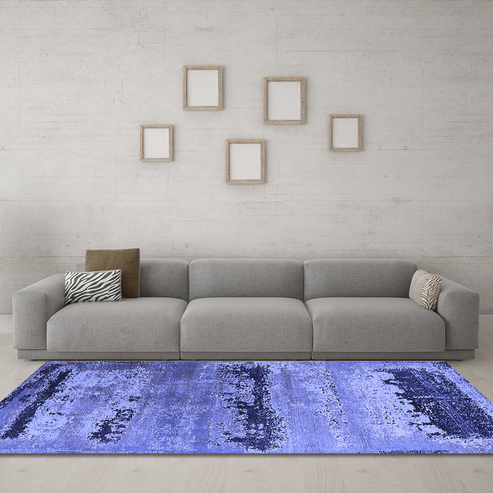 Machine Washable Oriental Blue Industrial Rug in a Living Room, wshurb2610blu