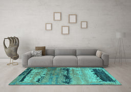 Machine Washable Oriental Turquoise Industrial Area Rugs in a Living Room,, wshurb2610turq