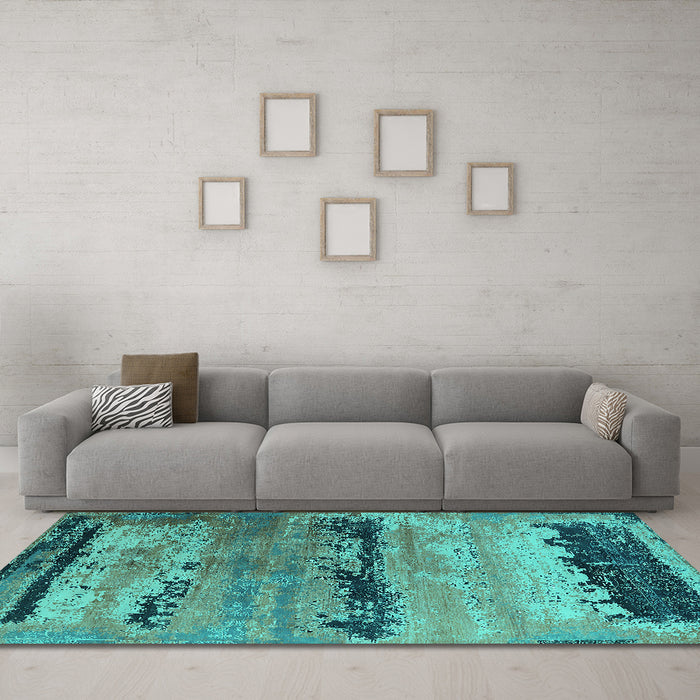 Machine Washable Oriental Turquoise Industrial Area Rugs in a Living Room,, wshurb2610turq