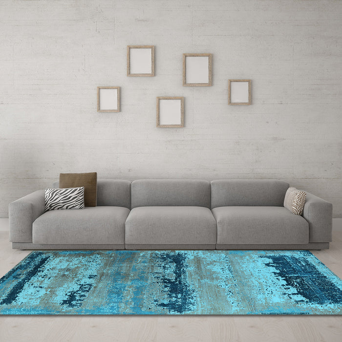 Machine Washable Oriental Light Blue Industrial Rug in a Living Room, wshurb2610lblu