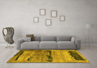 Machine Washable Oriental Yellow Industrial Rug, wshurb2610yw