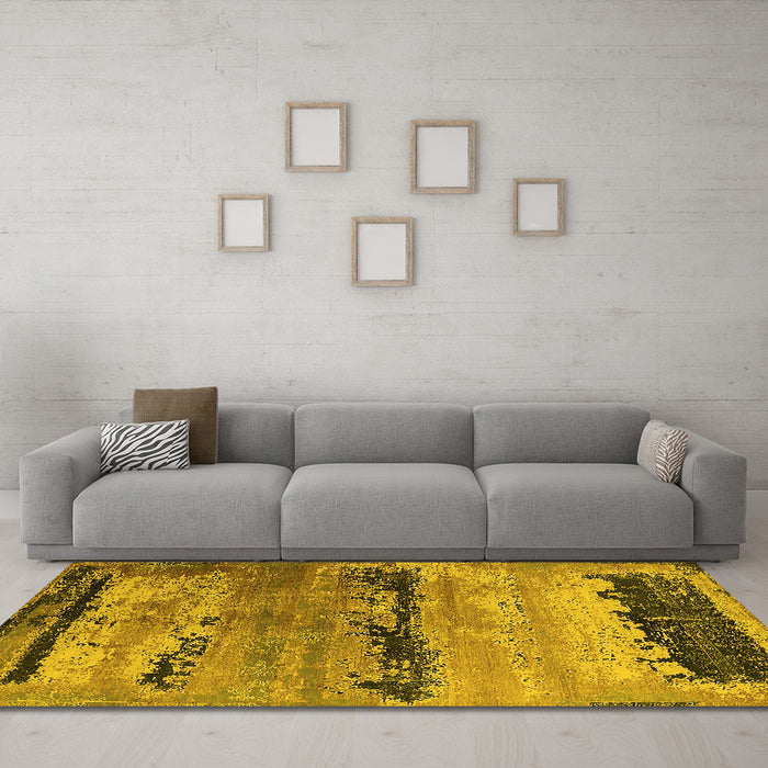 Machine Washable Oriental Yellow Industrial Rug in a Living Room, wshurb2610yw