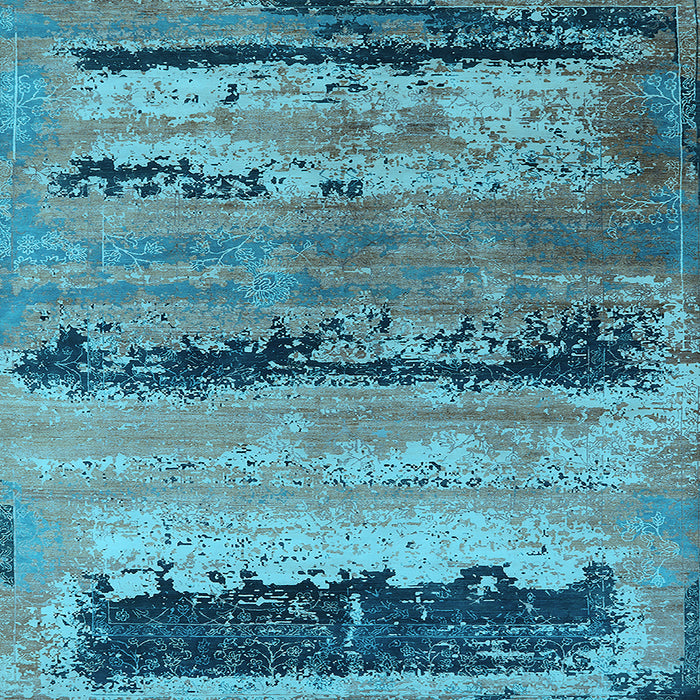 Square Machine Washable Oriental Light Blue Industrial Rug, wshurb2610lblu