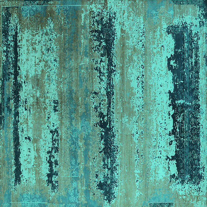 Square Machine Washable Oriental Turquoise Industrial Area Rugs, wshurb2610turq