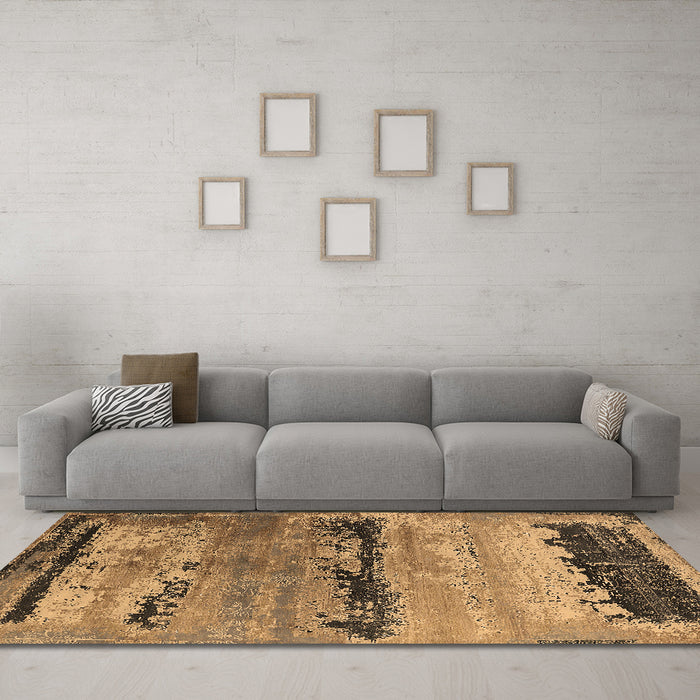 Machine Washable Oriental Brown Industrial Rug in a Living Room,, wshurb2610brn