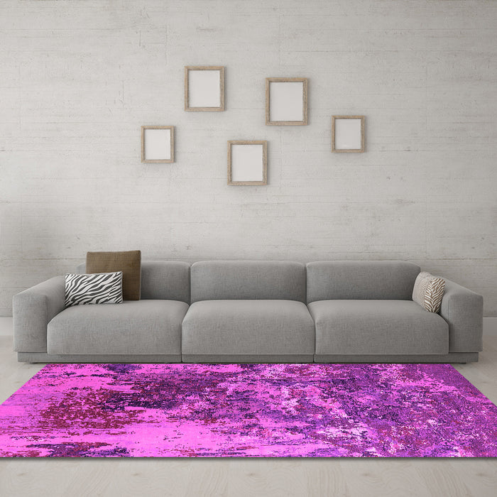 Machine Washable Oriental Pink Industrial Rug in a Living Room, wshurb2611pnk