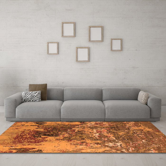Machine Washable Oriental Orange Industrial Area Rugs in a Living Room, wshurb2611org