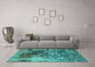 Machine Washable Oriental Turquoise Industrial Area Rugs in a Living Room,, wshurb2611turq