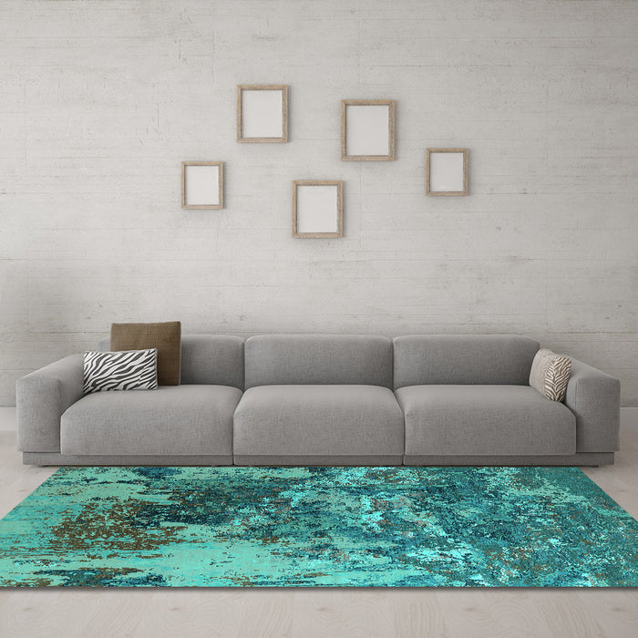 Machine Washable Oriental Turquoise Industrial Area Rugs in a Living Room,, wshurb2611turq