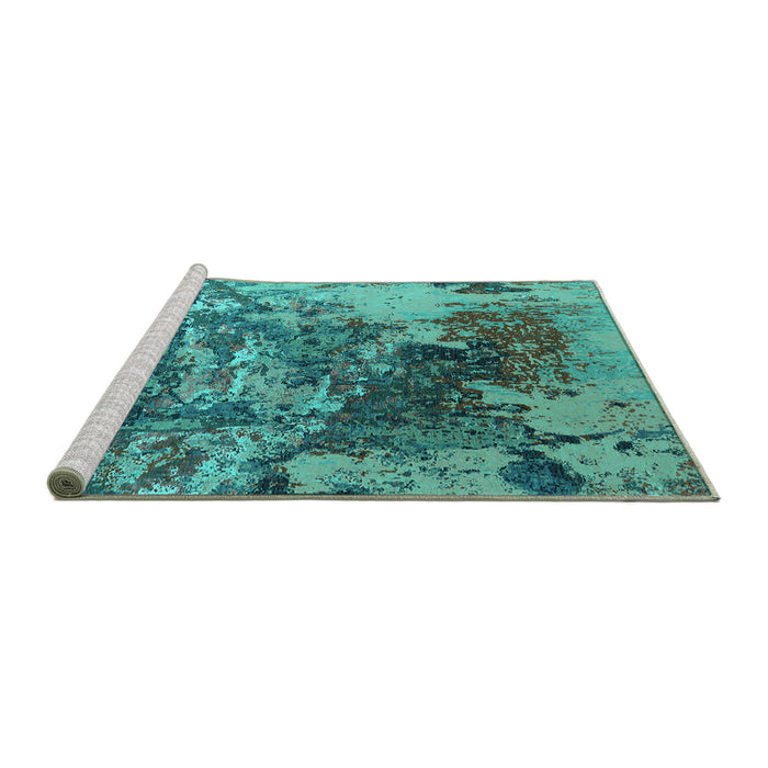 Sideview of Machine Washable Oriental Turquoise Industrial Area Rugs, wshurb2611turq