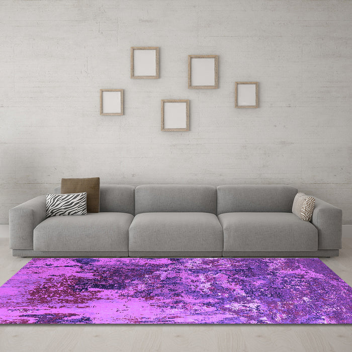 Machine Washable Oriental Purple Industrial Area Rugs in a Living Room, wshurb2611pur