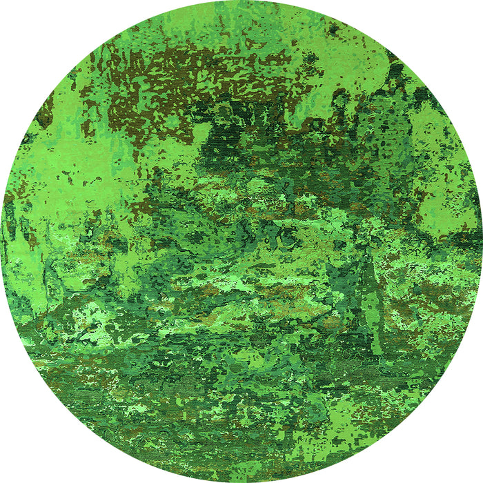 Round Machine Washable Oriental Green Industrial Area Rugs, wshurb2611grn