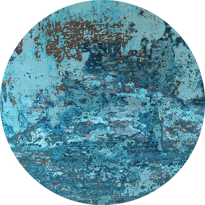 Round Machine Washable Oriental Light Blue Industrial Rug, wshurb2611lblu