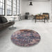 Round Mid-Century Modern Purple Oriental Rug in a Office, urb2611