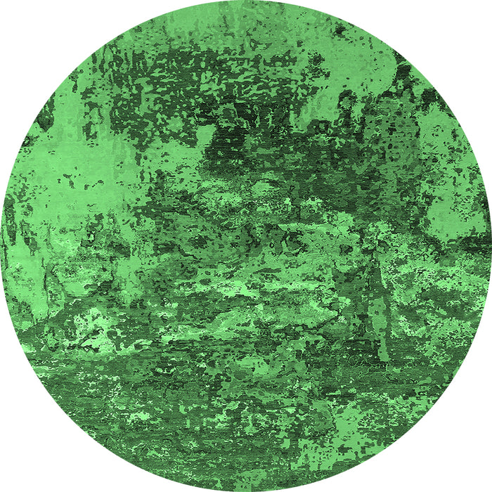 Round Machine Washable Oriental Emerald Green Industrial Area Rugs, wshurb2611emgrn