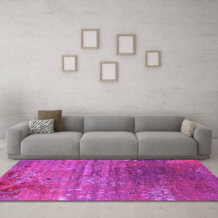 Machine Washable Oriental Pink Industrial Rug in a Living Room, wshurb2612pnk