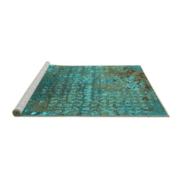 Sideview of Machine Washable Oriental Turquoise Industrial Area Rugs, wshurb2612turq