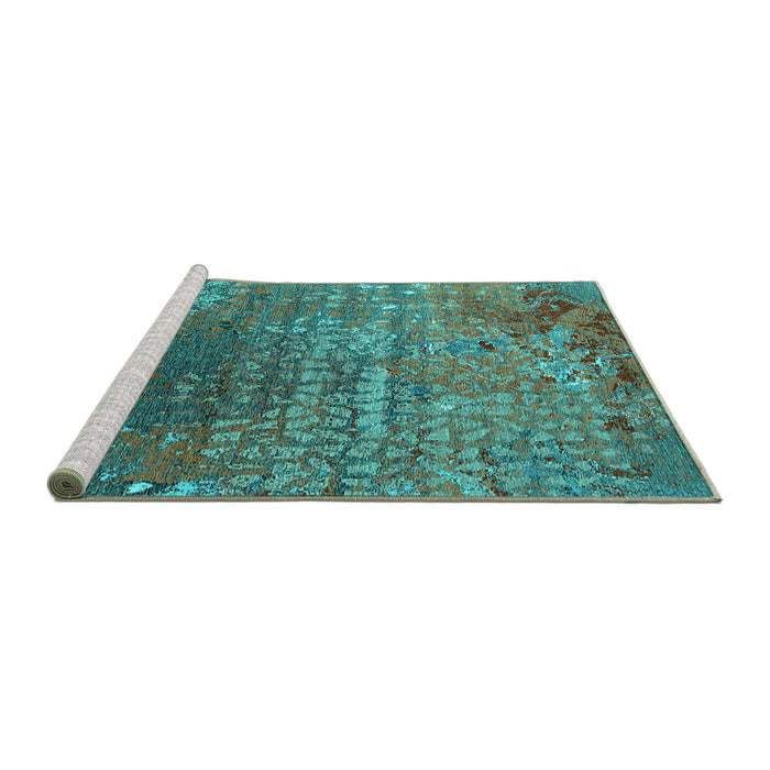 Sideview of Machine Washable Oriental Turquoise Industrial Area Rugs, wshurb2612turq