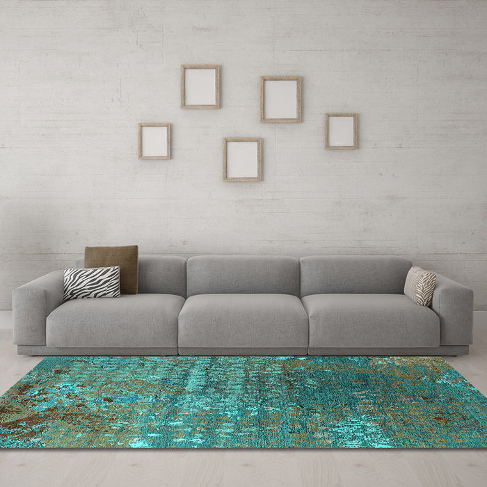 Machine Washable Oriental Turquoise Industrial Area Rugs in a Living Room,, wshurb2612turq