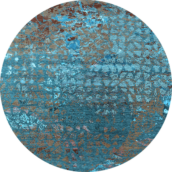 Round Machine Washable Oriental Light Blue Industrial Rug, wshurb2612lblu