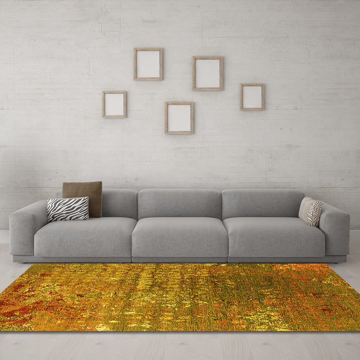 Machine Washable Oriental Yellow Industrial Rug in a Living Room, wshurb2612yw