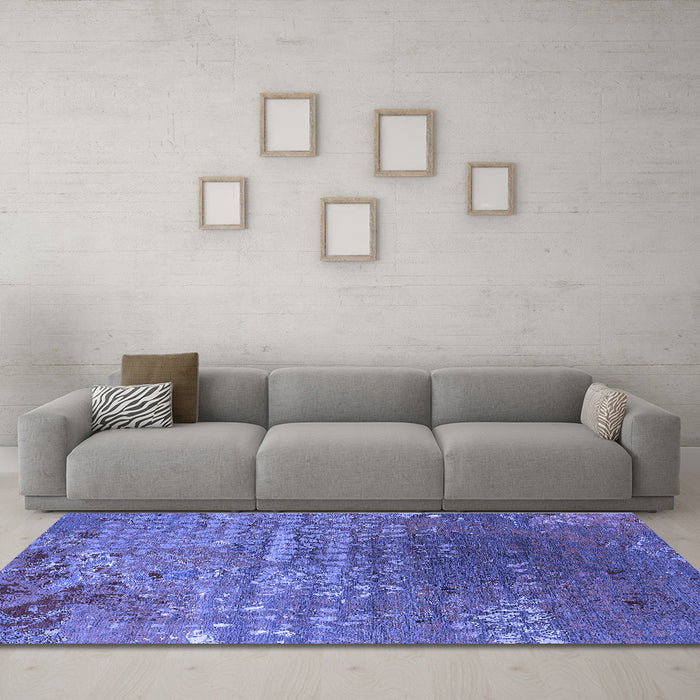 Machine Washable Oriental Blue Industrial Rug in a Living Room, wshurb2612blu