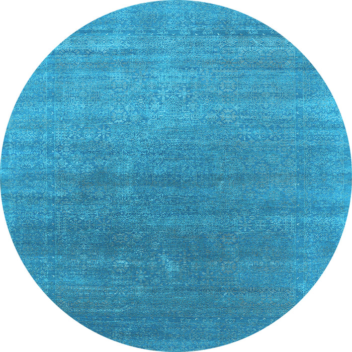 Round Machine Washable Oriental Light Blue Industrial Rug, wshurb2613lblu