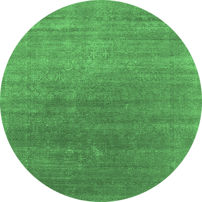 Round Machine Washable Oriental Emerald Green Industrial Area Rugs, wshurb2613emgrn
