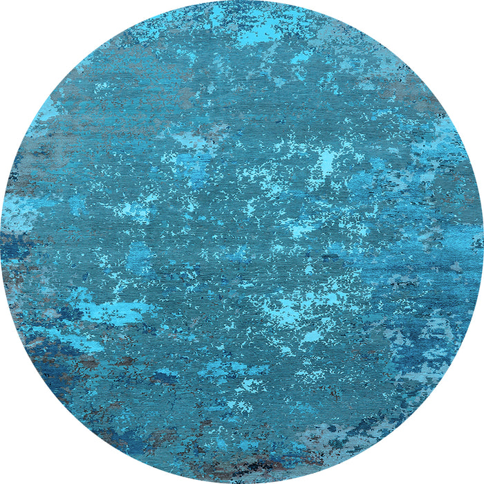 Round Machine Washable Oriental Light Blue Industrial Rug, wshurb2614lblu