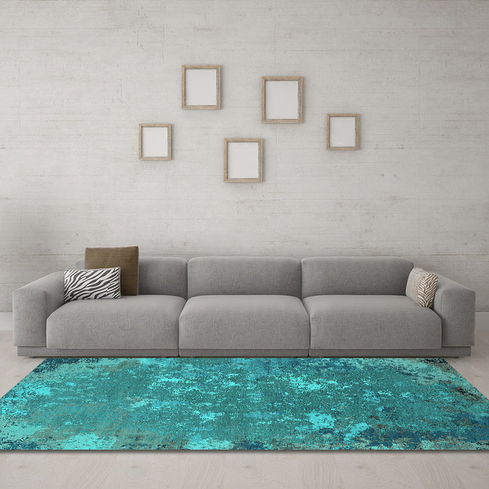 Machine Washable Oriental Turquoise Industrial Area Rugs in a Living Room,, wshurb2614turq
