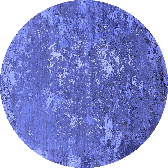 Round Machine Washable Oriental Blue Industrial Rug, wshurb2614blu