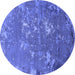 Round Machine Washable Oriental Blue Industrial Rug, wshurb2614blu