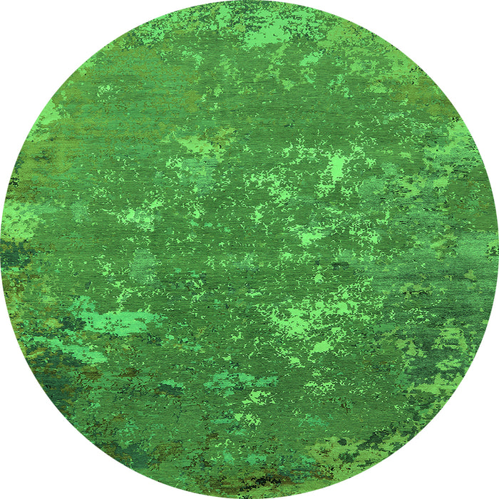 Round Machine Washable Oriental Green Industrial Area Rugs, wshurb2614grn
