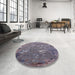 Round Mid-Century Modern Purple Oriental Rug in a Office, urb2614