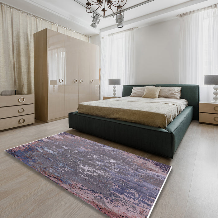 Mid-Century Modern Purple Oriental Rug in a Bedroom, urb2614