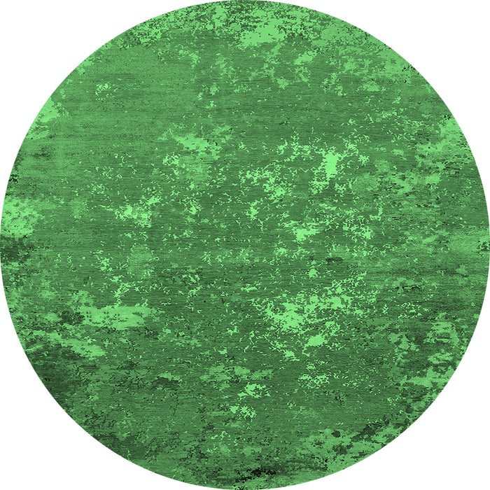 Round Machine Washable Oriental Emerald Green Industrial Area Rugs, wshurb2614emgrn