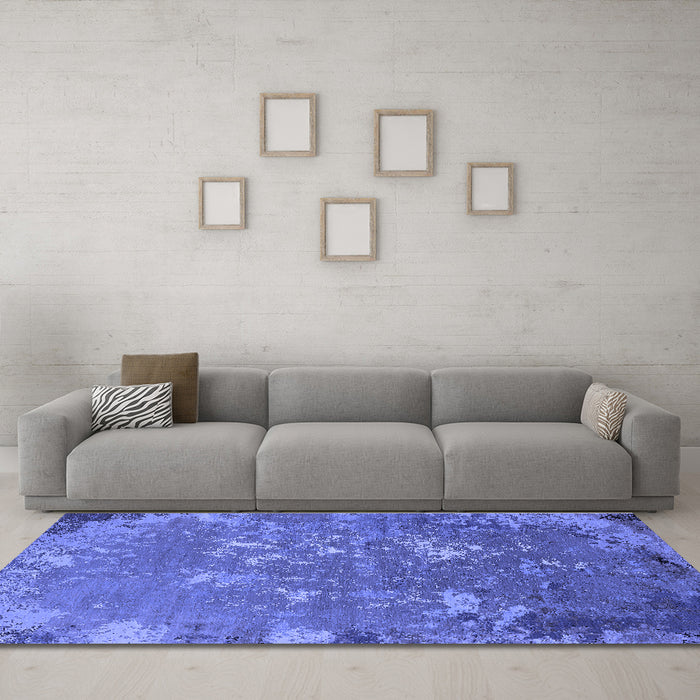 Machine Washable Oriental Blue Industrial Rug in a Living Room, wshurb2614blu