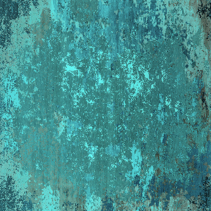 Square Machine Washable Oriental Turquoise Industrial Area Rugs, wshurb2614turq