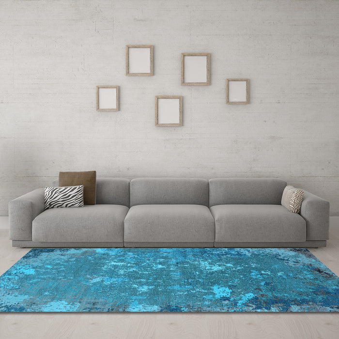 Machine Washable Oriental Light Blue Industrial Rug in a Living Room, wshurb2614lblu