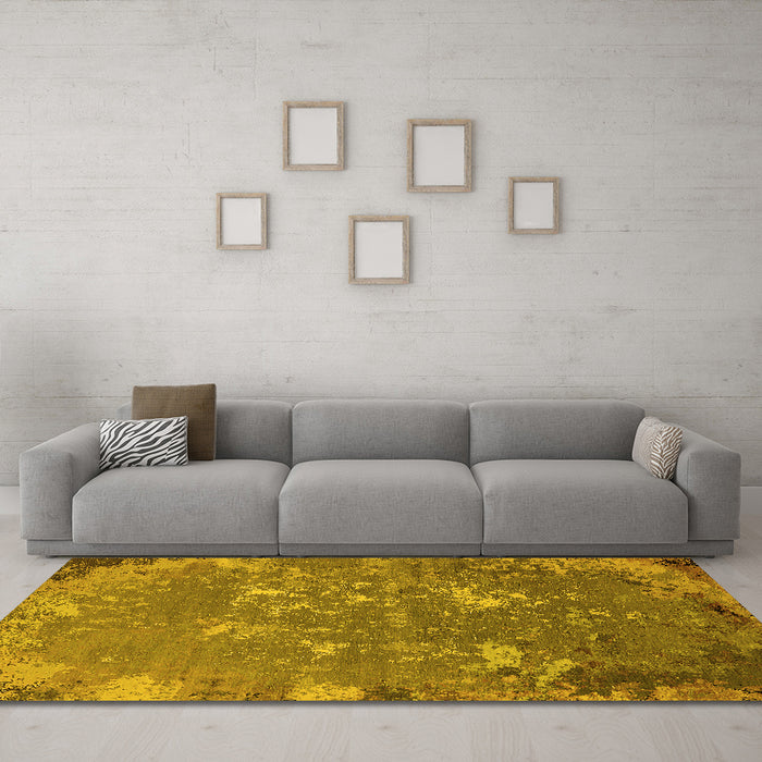 Machine Washable Oriental Yellow Industrial Rug in a Living Room, wshurb2614yw
