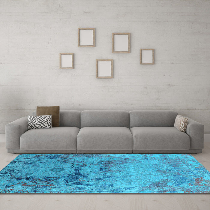 Machine Washable Oriental Light Blue Industrial Rug in a Living Room, wshurb2615lblu