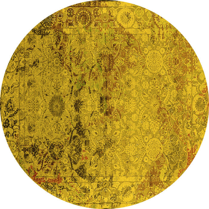Round Machine Washable Oriental Yellow Industrial Rug, wshurb2615yw