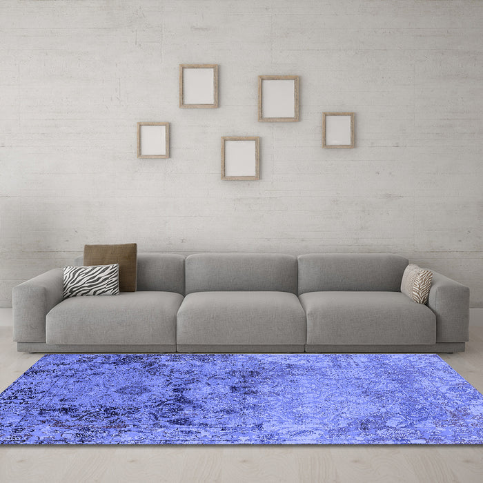 Machine Washable Oriental Blue Industrial Rug in a Living Room, wshurb2615blu