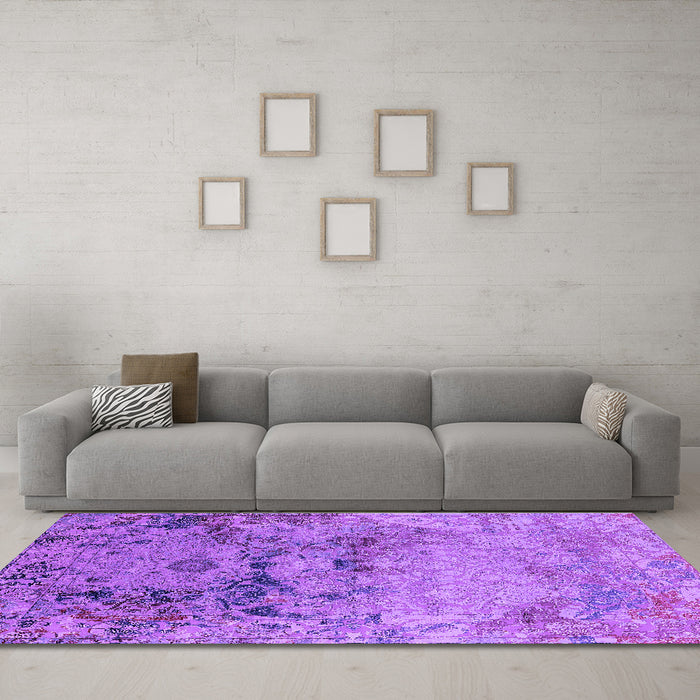 Machine Washable Oriental Purple Industrial Area Rugs in a Living Room, wshurb2615pur