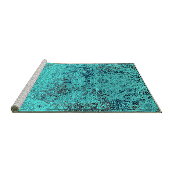Sideview of Machine Washable Oriental Turquoise Industrial Area Rugs, wshurb2615turq