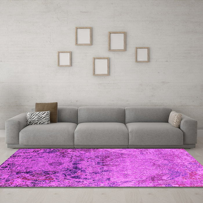 Machine Washable Oriental Pink Industrial Rug in a Living Room, wshurb2615pnk
