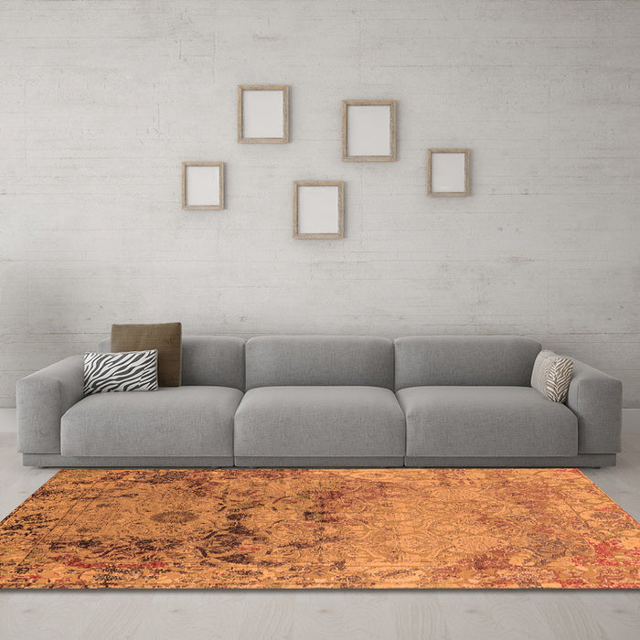 Machine Washable Oriental Orange Industrial Area Rugs in a Living Room, wshurb2615org