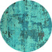 Round Machine Washable Oriental Turquoise Industrial Area Rugs, wshurb2616turq