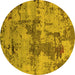 Round Machine Washable Oriental Yellow Industrial Rug, wshurb2616yw
